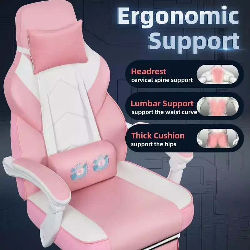 Gaming Chair for Adults with Footrest, High Back, Massage Lumbar Support, 360 Swivel Height Adjustable Computer Chair