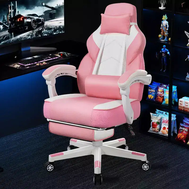 Gaming Chair for Adults with Footrest, High Back, Massage Lumbar Support, 360 Swivel Height Adjustable Computer Chair