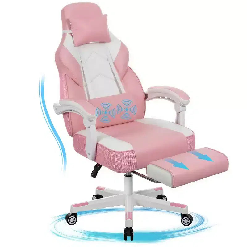 Gaming Chair for Adults with Footrest, High Back, Massage Lumbar Support, 360 Swivel Height Adjustable Computer Chair