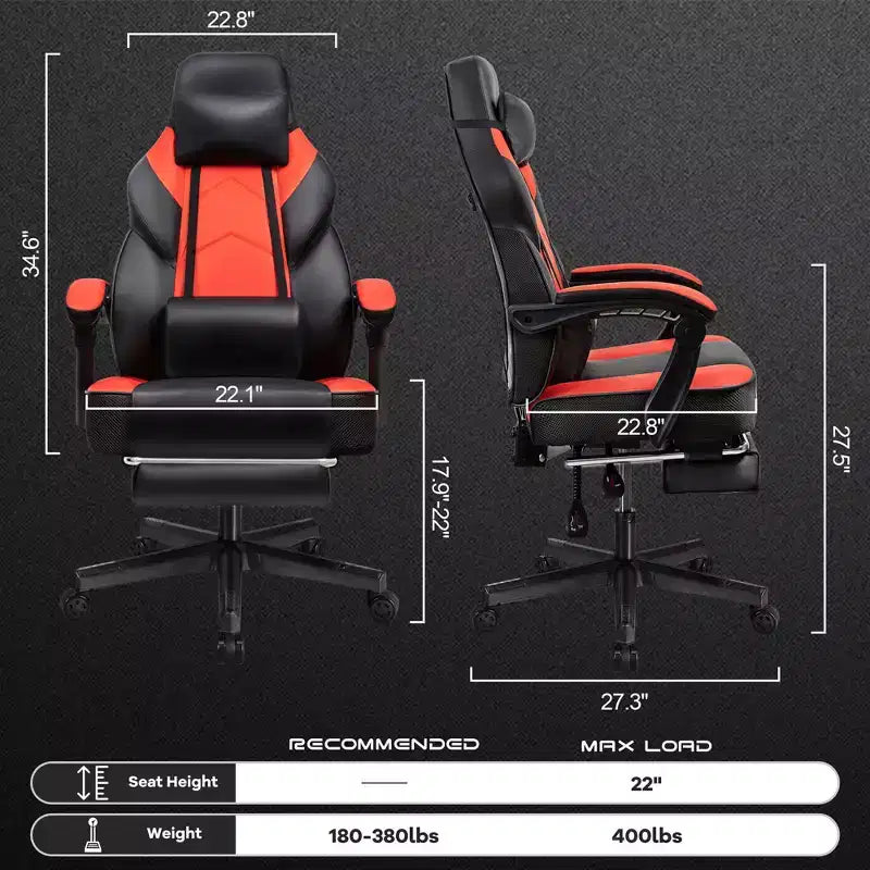 Gaming Chair for Adults with Footrest, High Back, Massage Lumbar Support, 360 Swivel Height Adjustable Computer Chair