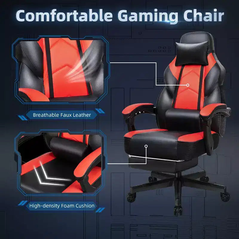 Gaming Chair for Adults with Footrest, High Back, Massage Lumbar Support, 360 Swivel Height Adjustable Computer Chair