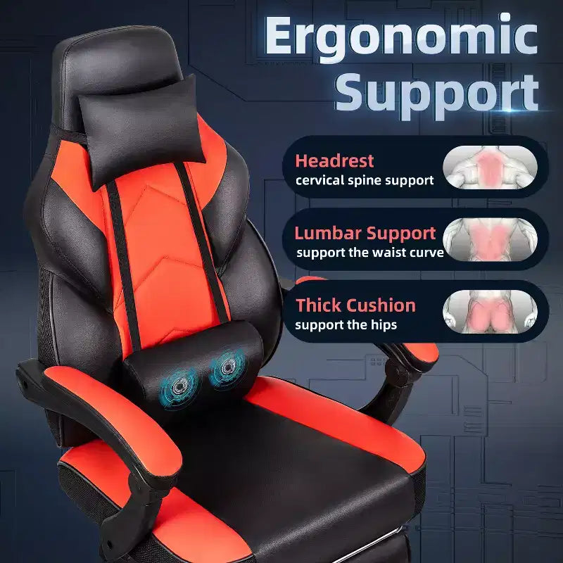 Gaming Chair for Adults with Footrest, High Back, Massage Lumbar Support, 360 Swivel Height Adjustable Computer Chair