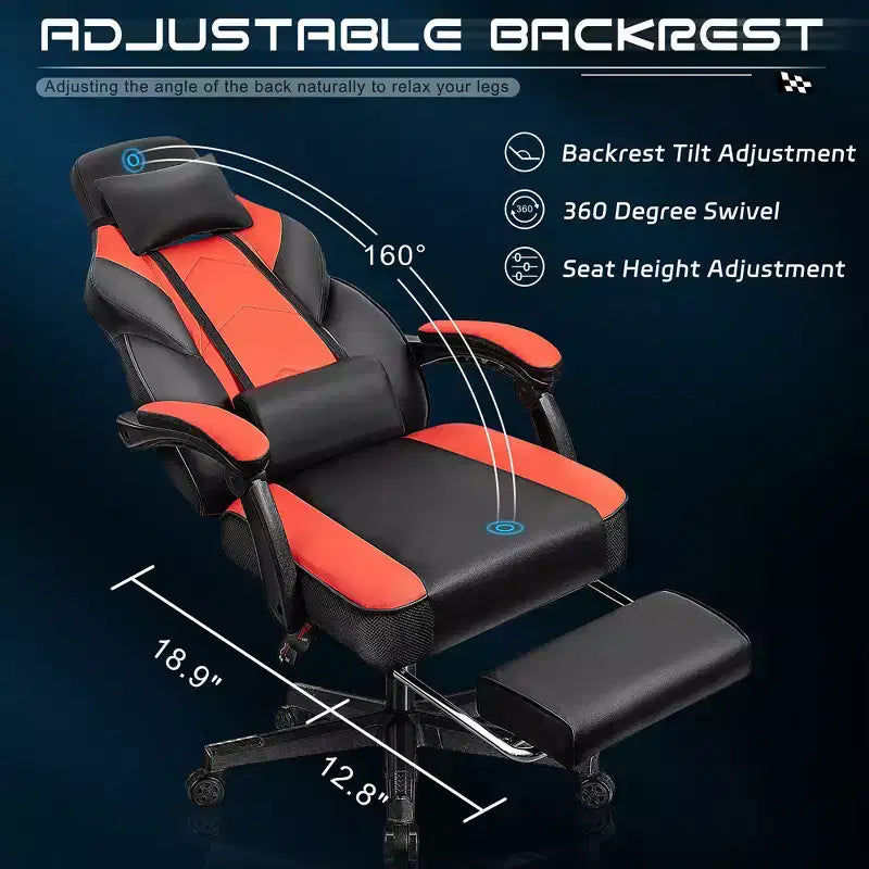 Gaming Chair for Adults with Footrest, High Back, Massage Lumbar Support, 360 Swivel Height Adjustable Computer Chair