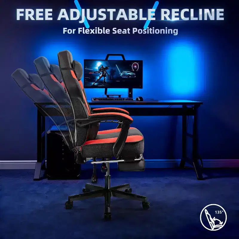 Gaming Chair for Adults with Footrest, High Back, Massage Lumbar Support, 360 Swivel Height Adjustable Computer Chair