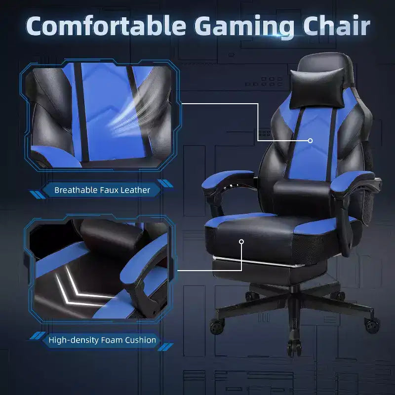 Gaming Chair for Adults with Footrest, High Back, Massage Lumbar Support, 360 Swivel Height Adjustable Computer Chair