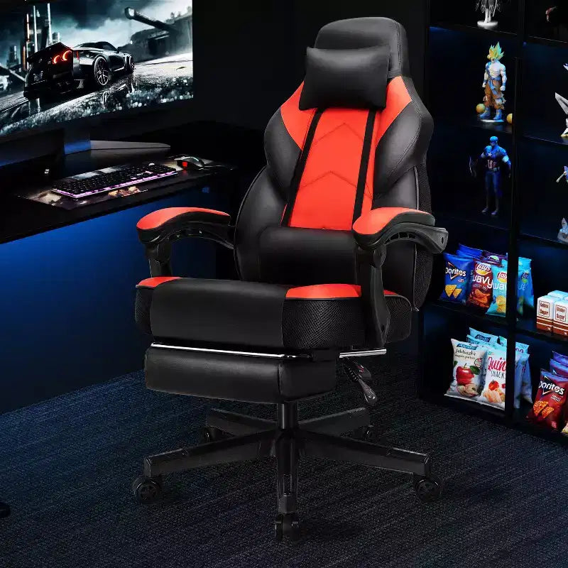 Gaming Chair for Adults with Footrest, High Back, Massage Lumbar Support, 360 Swivel Height Adjustable Computer Chair
