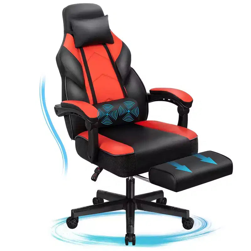 Gaming Chair for Adults with Footrest, High Back, Massage Lumbar Support, 360 Swivel Height Adjustable Computer Chair