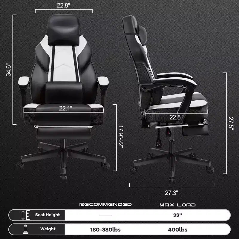 Gaming Chair for Adults with Footrest, High Back, Massage Lumbar Support, 360 Swivel Height Adjustable Computer Chair