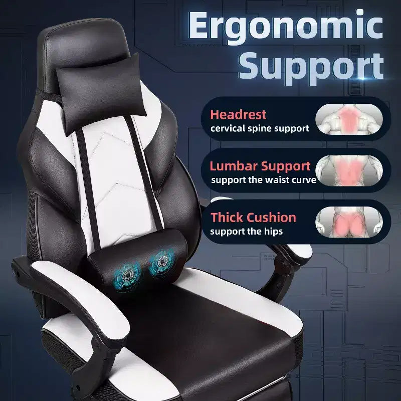Gaming Chair for Adults with Footrest, High Back, Massage Lumbar Support, 360 Swivel Height Adjustable Computer Chair