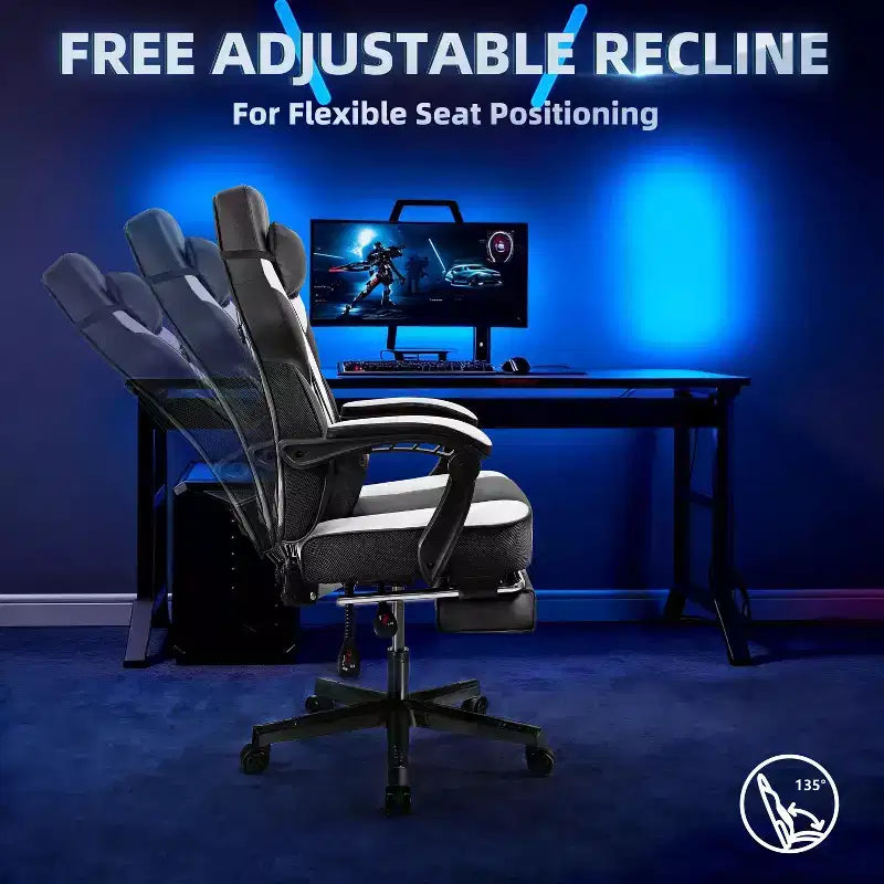 Gaming Chair for Adults with Footrest, High Back, Massage Lumbar Support, 360 Swivel Height Adjustable Computer Chair