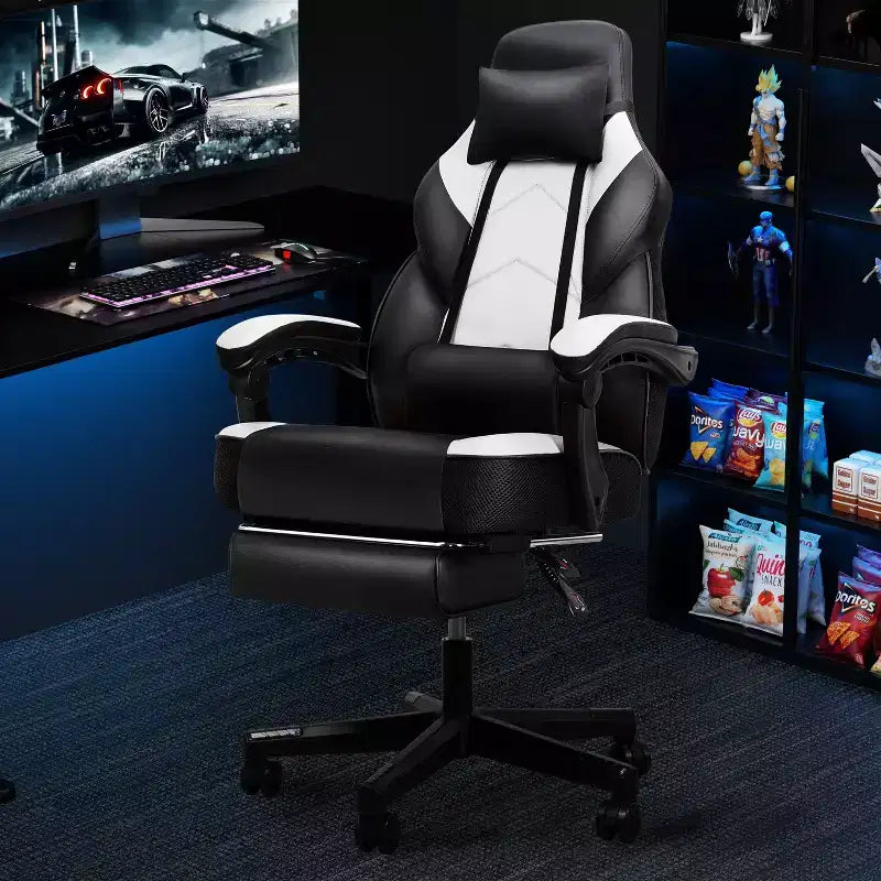 Gaming Chair for Adults with Footrest, High Back, Massage Lumbar Support, 360 Swivel Height Adjustable Computer Chair