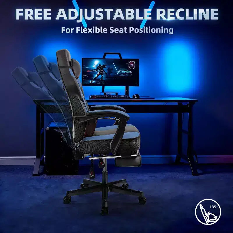 Gaming Chair for Adults with Footrest, High Back, Massage Lumbar Support, 360 Swivel Height Adjustable Computer Chair