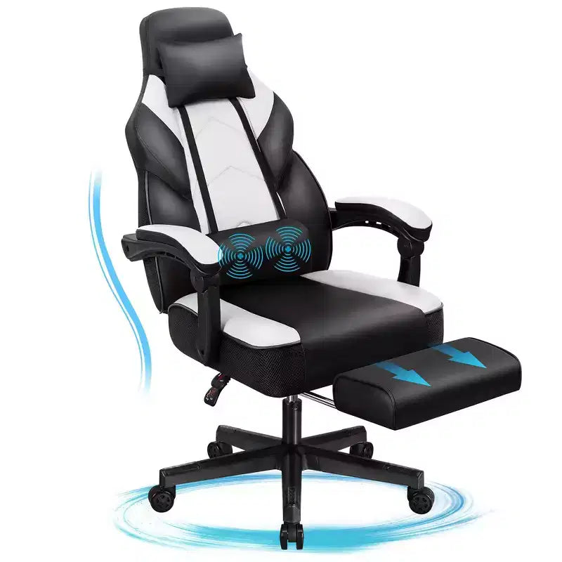Gaming Chair for Adults with Footrest, High Back, Massage Lumbar Support, 360 Swivel Height Adjustable Computer Chair
