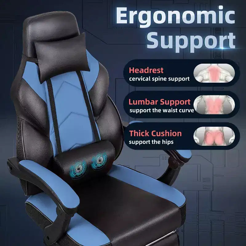 Gaming Chair for Adults with Footrest, High Back, Massage Lumbar Support, 360 Swivel Height Adjustable Computer Chair