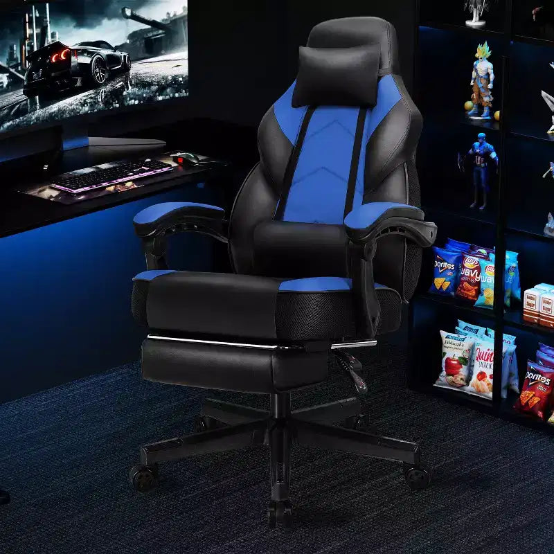Gaming Chair for Adults with Footrest, High Back, Massage Lumbar Support, 360 Swivel Height Adjustable Computer Chair