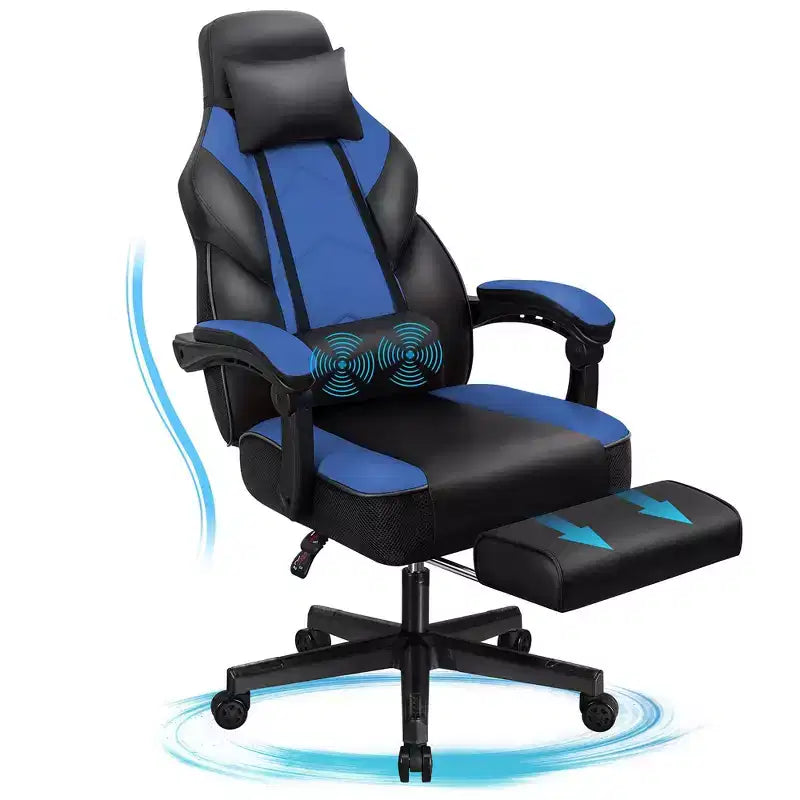 Gaming Chair for Adults with Footrest, High Back, Massage Lumbar Support, 360 Swivel Height Adjustable Computer Chair