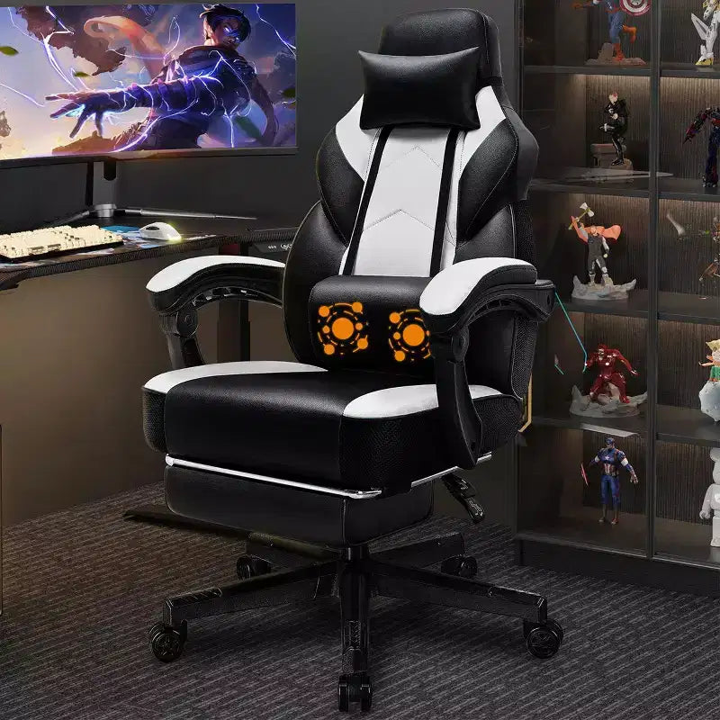 Gaming Chair for Adults with Footrest, High Back, Massage Lumbar Support, 360 Swivel Height Adjustable Computer Chair