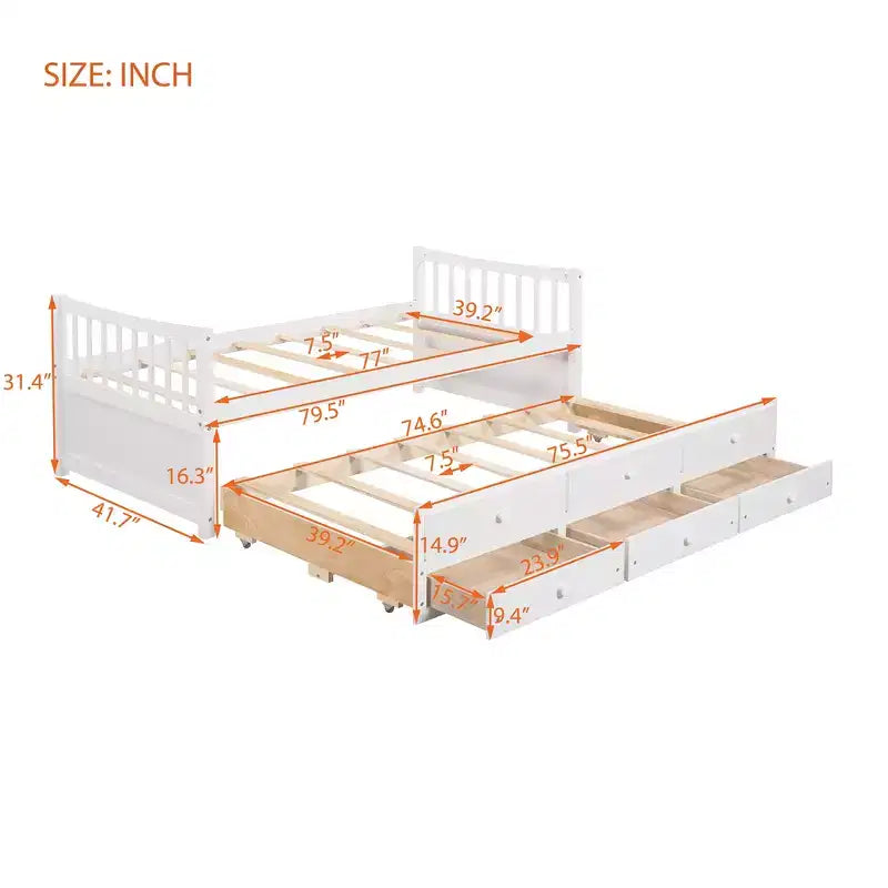 Full & Twin Daybed with Trundle and Storage Drawers