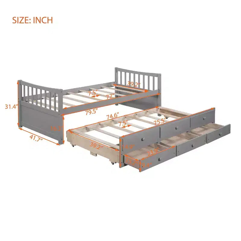 Full & Twin Daybed with Trundle and Storage Drawers