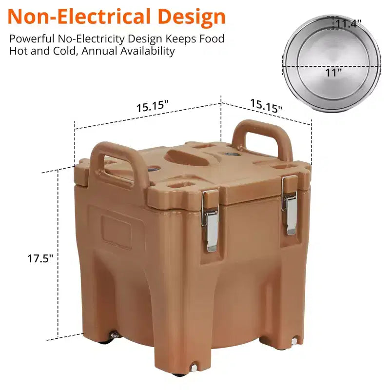 Insulated Food Pan Carrier with Spoon, 20L Capacity Top Load Wheel Side Lock Stainless Steel for Catering Restaurant