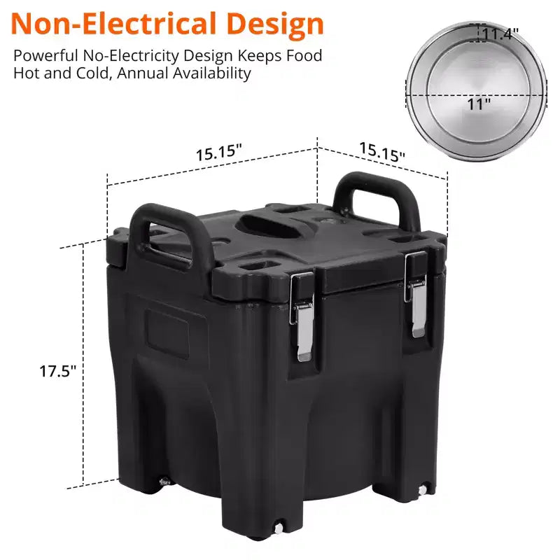 Insulated Food Pan Carrier with Spoon, 20L Capacity Top Load Wheel Side Lock Stainless Steel for Catering Restaurant