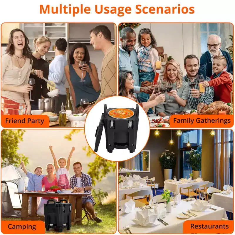 Insulated Food Pan Carrier with Spoon, 20L Capacity Top Load Wheel Side Lock Stainless Steel for Catering Restaurant