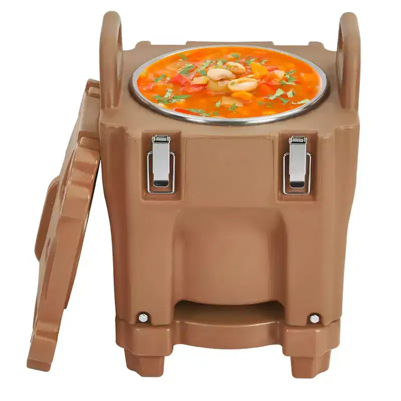 Insulated Food Pan Carrier with Spoon, 20L Capacity Top Load Wheel Side Lock Stainless Steel for Catering Restaurant