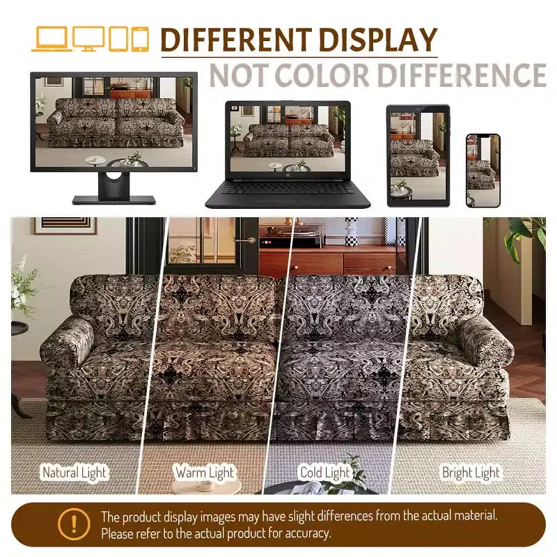 74" Luxuriously Comfortable 3-Seater Cloud Couch, Oxford Fabric Sofa with Rolled Arms & Pleated Skirt Design, Black Floral