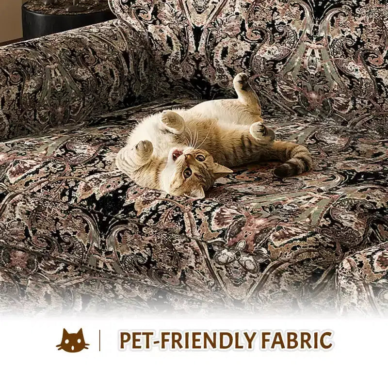 74" Luxuriously Comfortable 3-Seater Cloud Couch, Oxford Fabric Sofa with Rolled Arms & Pleated Skirt Design, Black Floral