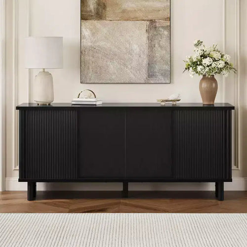 58" TV Stand for 45/55/60/65" TV, Mid-Century TV Cabinet with Sliding Doors, Media Console with Storage for Living Room & Bedroom
