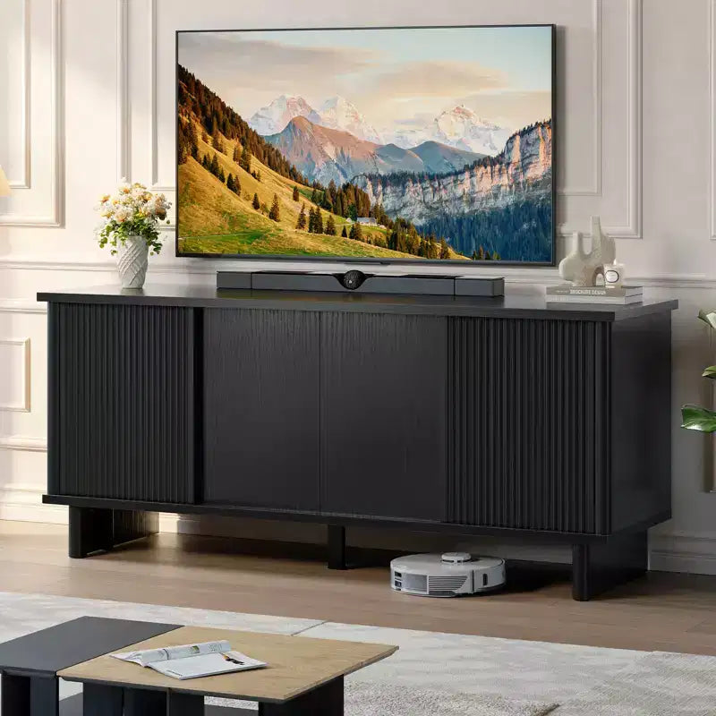 58" TV Stand for 45/55/60/65" TV, Mid-Century TV Cabinet with Sliding Doors, Media Console with Storage for Living Room & Bedroom