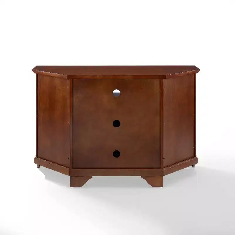 Corner TV Stand for TVs up to 48", Dark Red, Mid-Century Modern Media Console with Cable Management