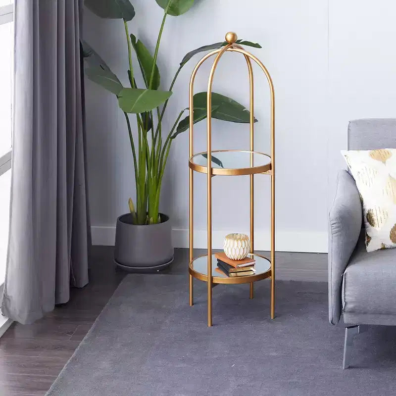 Glam Metal Shelving Unit Gold, Luxury 2-Tier Bookcase, No Assembly Required