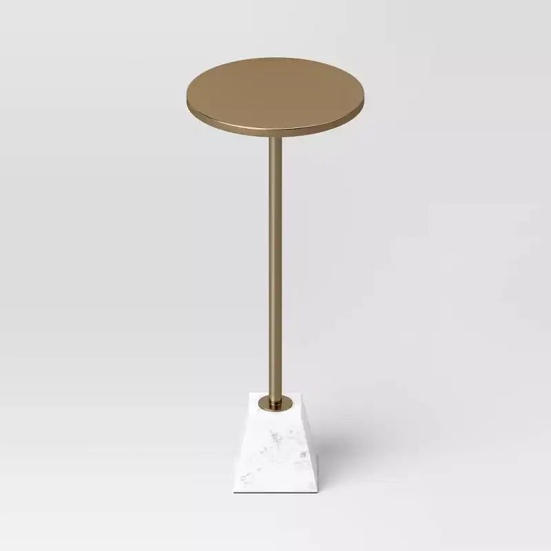Marble-Look Metal Drink Table, Gold Finish