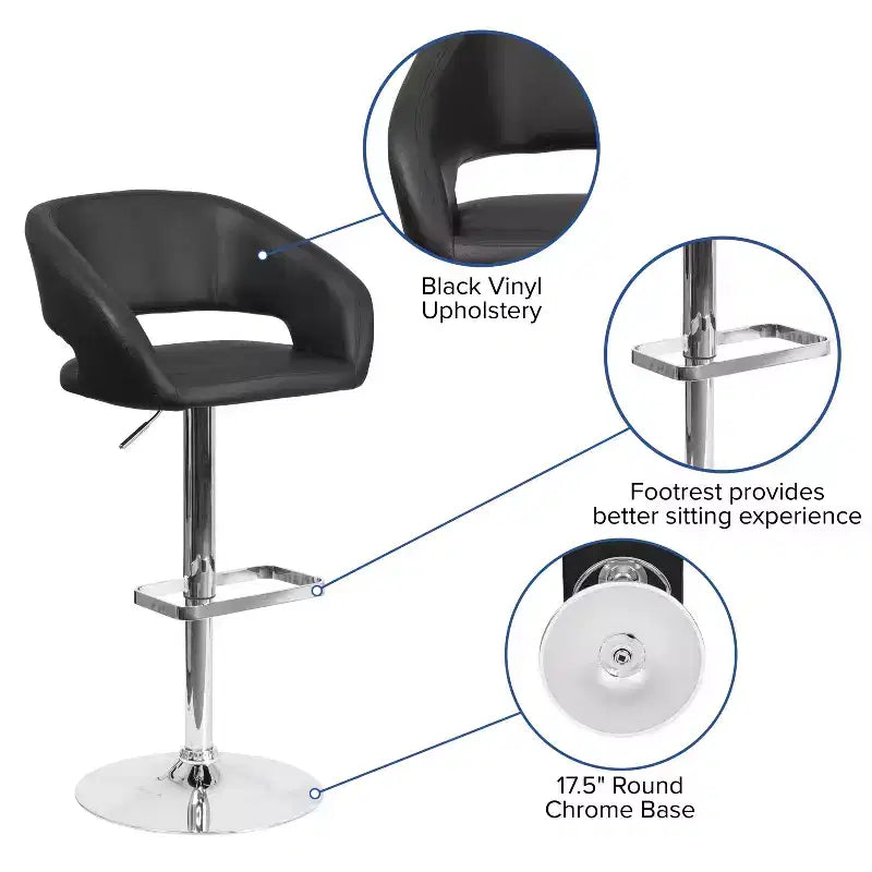 Modern Bar Stool, Rounded Mid-Back with Height Adjustable Swivel Seat