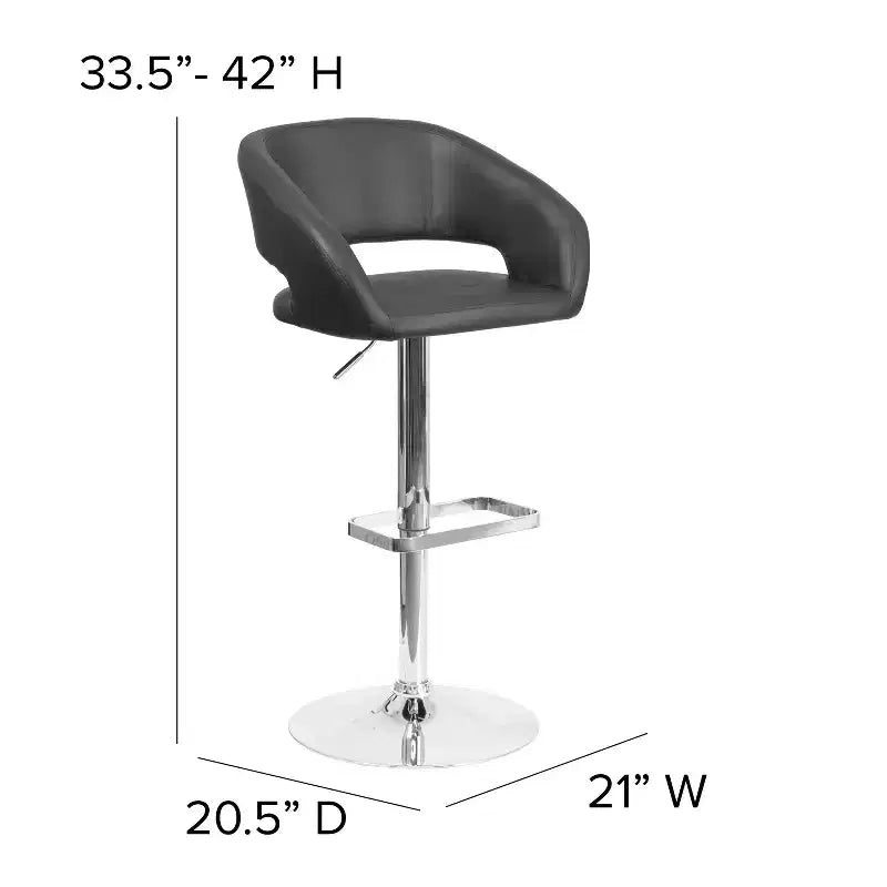 Modern Bar Stool, Rounded Mid-Back with Height Adjustable Swivel Seat
