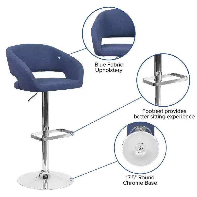 Modern Bar Stool, Rounded Mid-Back with Height Adjustable Swivel Seat