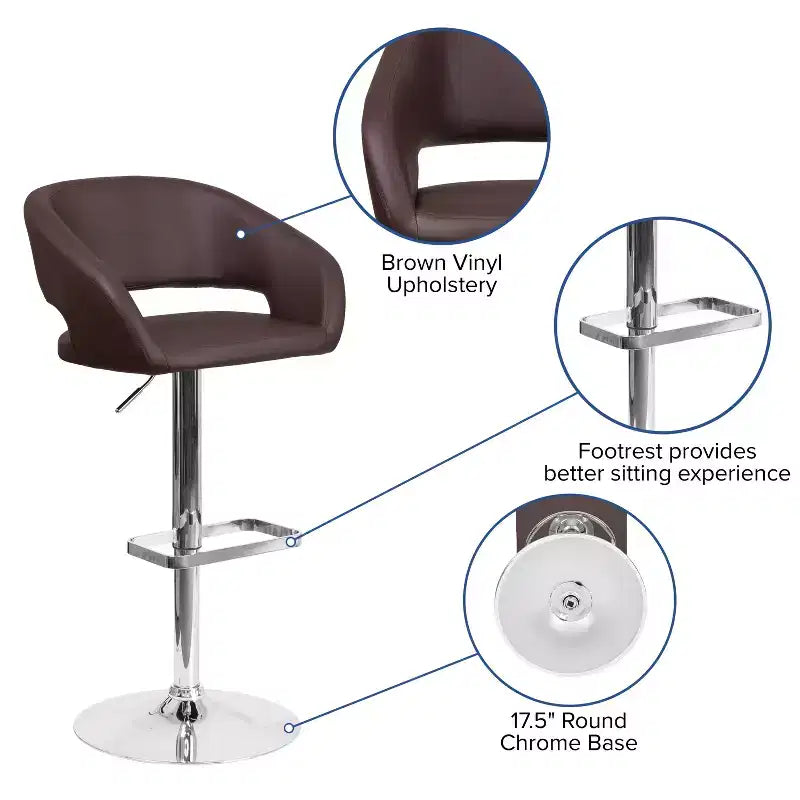 Modern Bar Stool, Rounded Mid-Back with Height Adjustable Swivel Seat