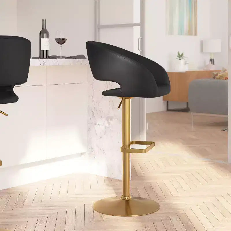 Modern Bar Stool, Rounded Mid-Back with Height Adjustable Swivel Seat