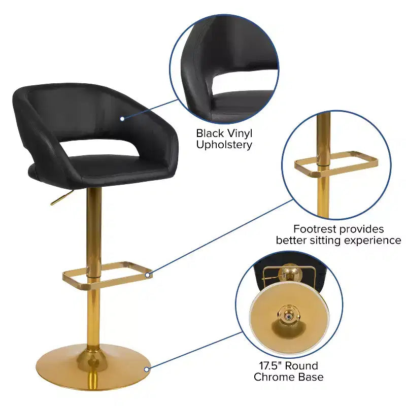 Modern Bar Stool, Rounded Mid-Back with Height Adjustable Swivel Seat