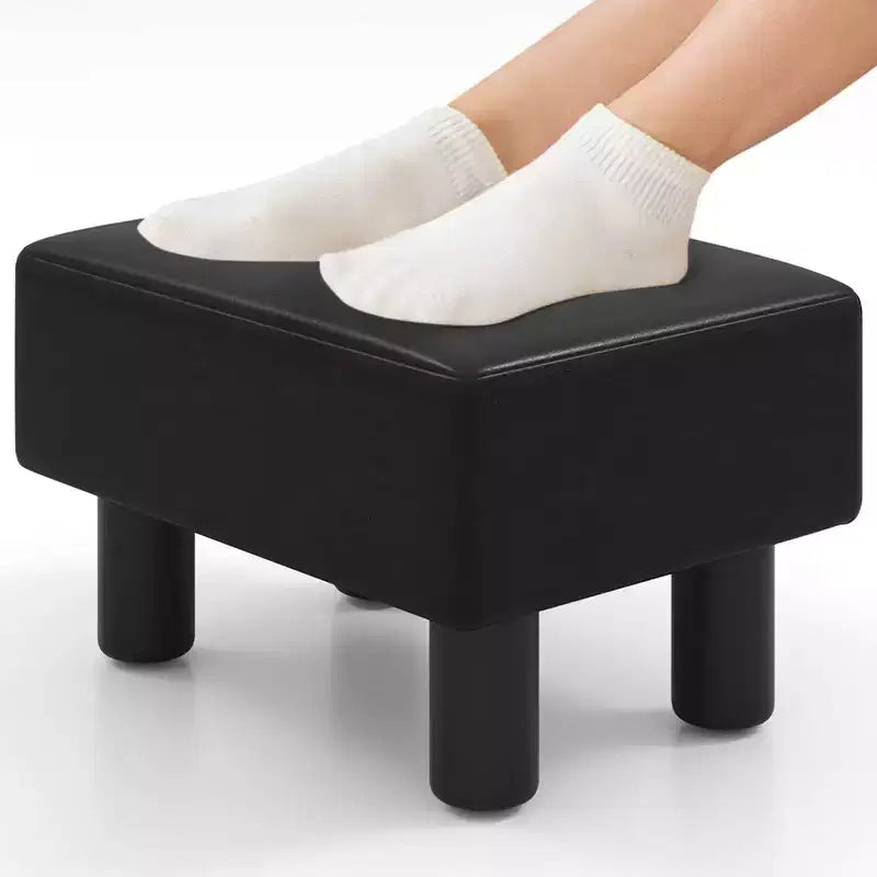 PU Leather Ottoman Rectangular Footrest, Small Stool with Padded Seat, White/Black/Red