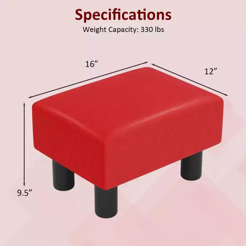 PU Leather Ottoman Rectangular Footrest, Small Stool with Padded Seat, White/Black/Red