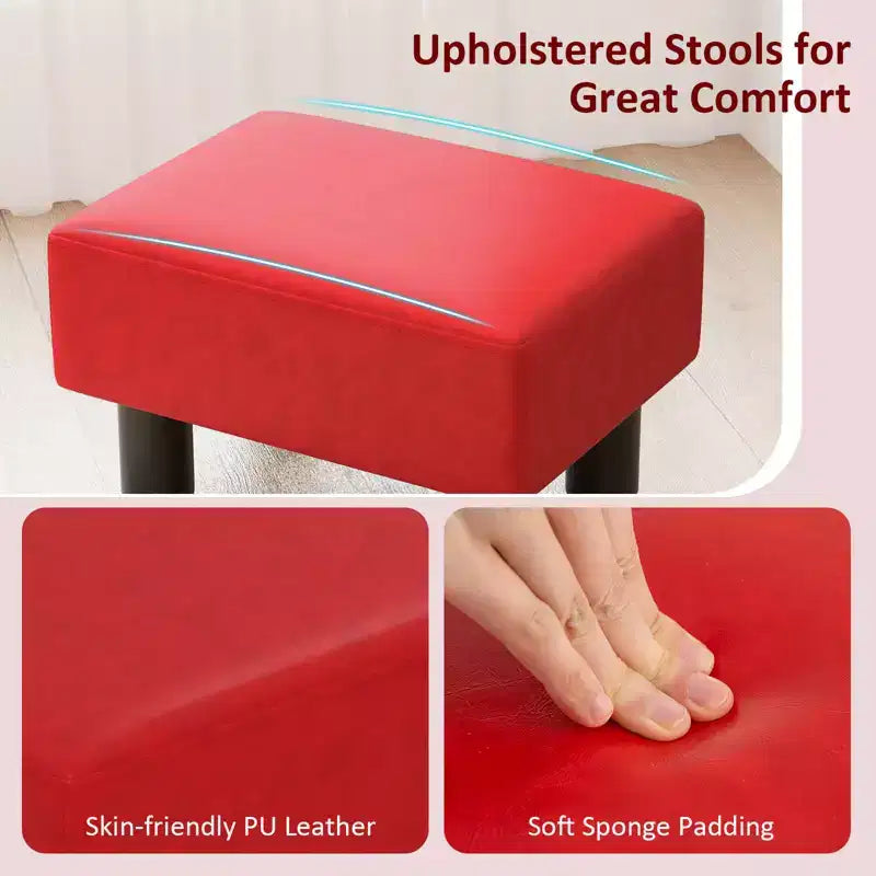 PU Leather Ottoman Rectangular Footrest, Small Stool with Padded Seat, White/Black/Red