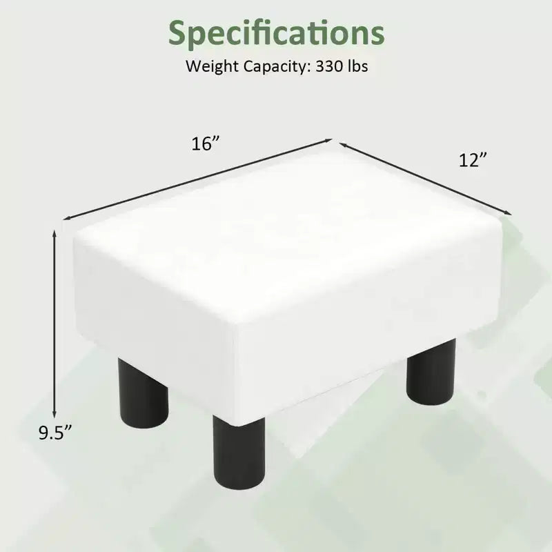 PU Leather Ottoman Rectangular Footrest, Small Stool with Padded Seat, White/Black/Red