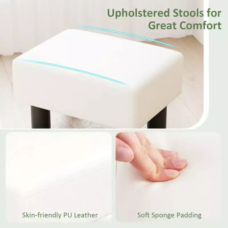 PU Leather Ottoman Rectangular Footrest, Small Stool with Padded Seat, White/Black/Red