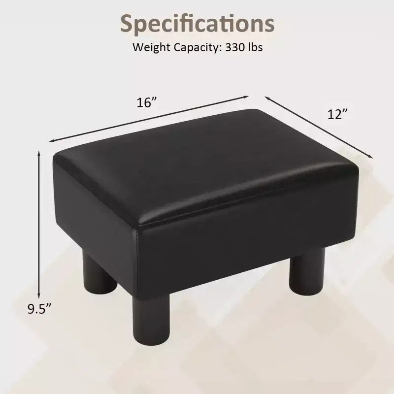 PU Leather Ottoman Rectangular Footrest, Small Stool with Padded Seat, White/Black/Red