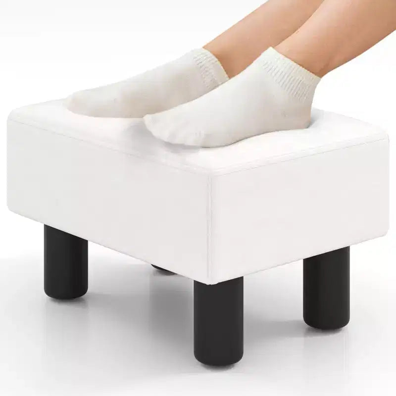 PU Leather Ottoman Rectangular Footrest, Small Stool with Padded Seat, White/Black/Red