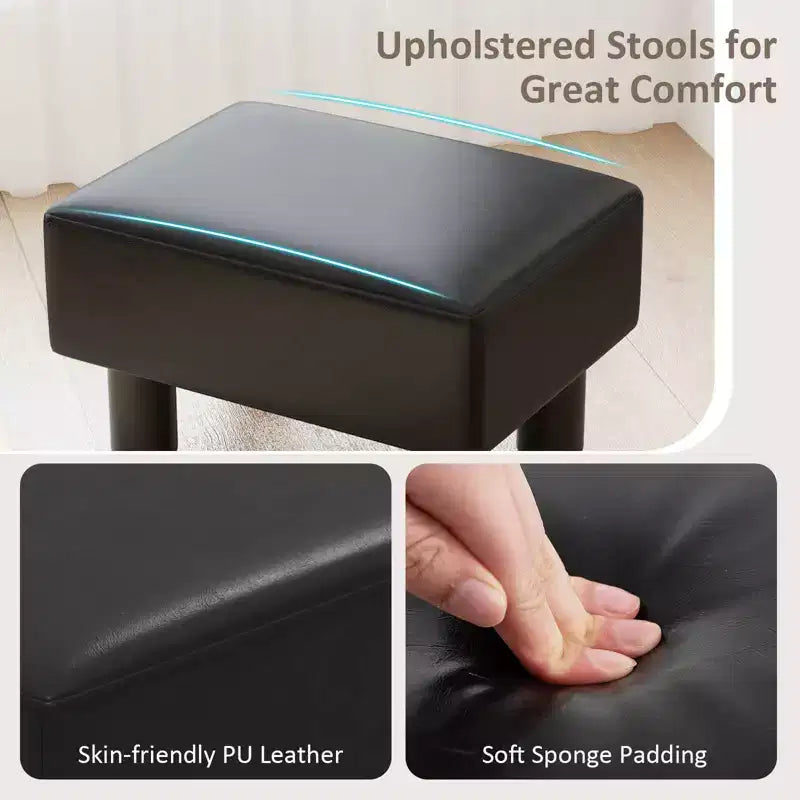 PU Leather Ottoman Rectangular Footrest, Small Stool with Padded Seat, White/Black/Red