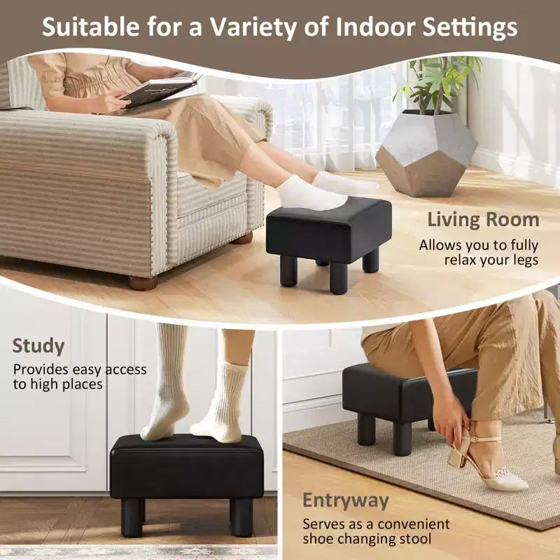 PU Leather Ottoman Rectangular Footrest, Small Stool with Padded Seat, White/Black/Red