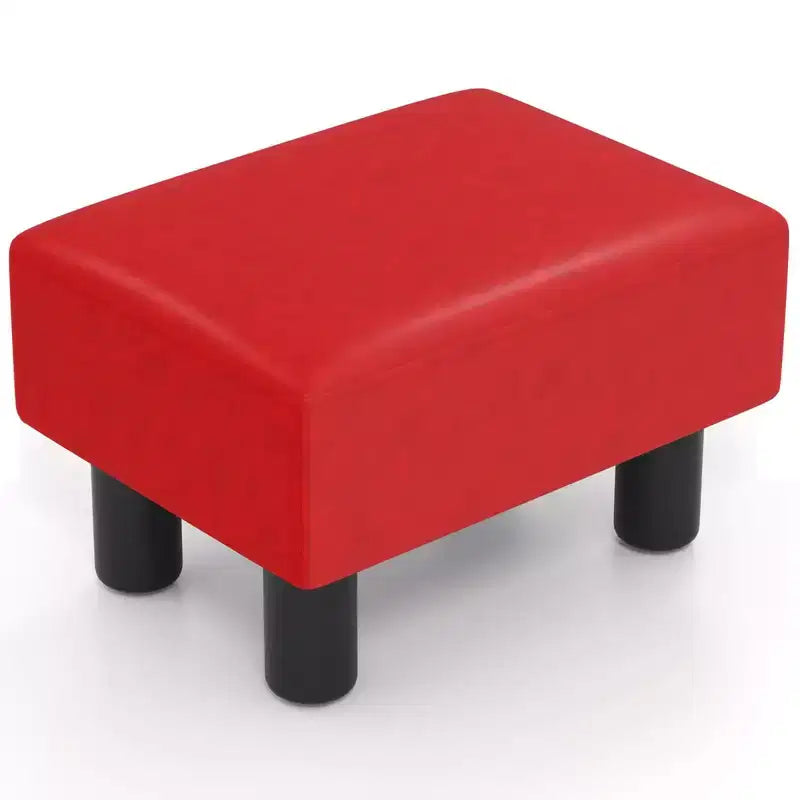 PU Leather Ottoman Rectangular Footrest, Small Stool with Padded Seat, White/Black/Red